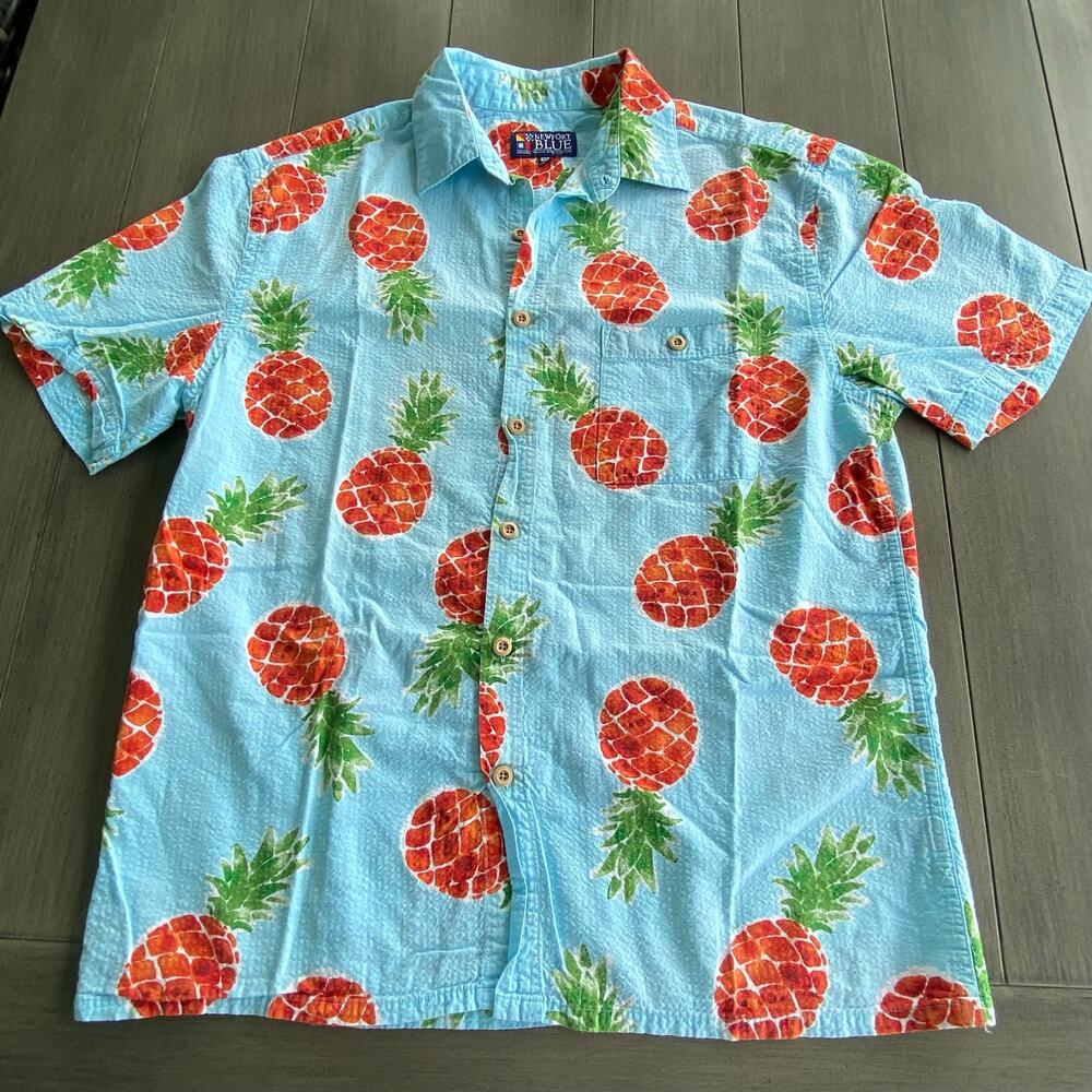 Newport Blue Pineapple Button‑Down • Medium • Light Blue • 100% Cotton